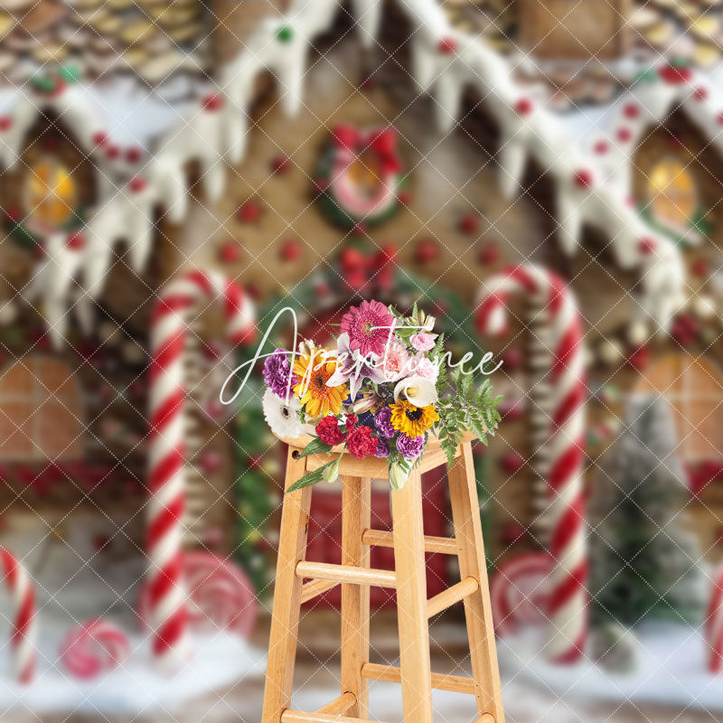 Aperturee - Aperturee Christmas Candy Gingerbread Home Wonderland Backdrop