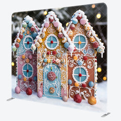 Aperturee - Aperturee Christmas Candy House Square Tension Fabric Backdrop