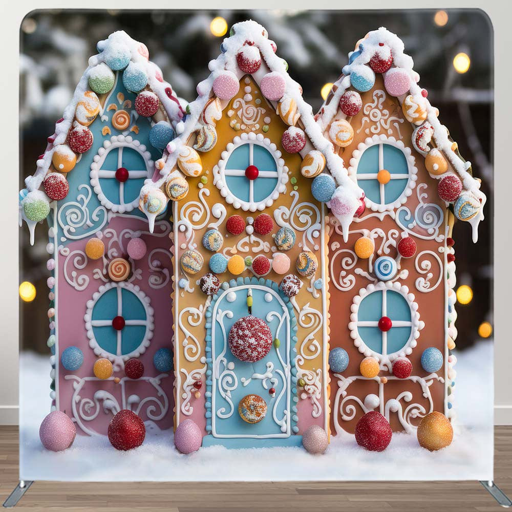 Aperturee - Aperturee Christmas Candy House Square Tension Fabric Backdrop