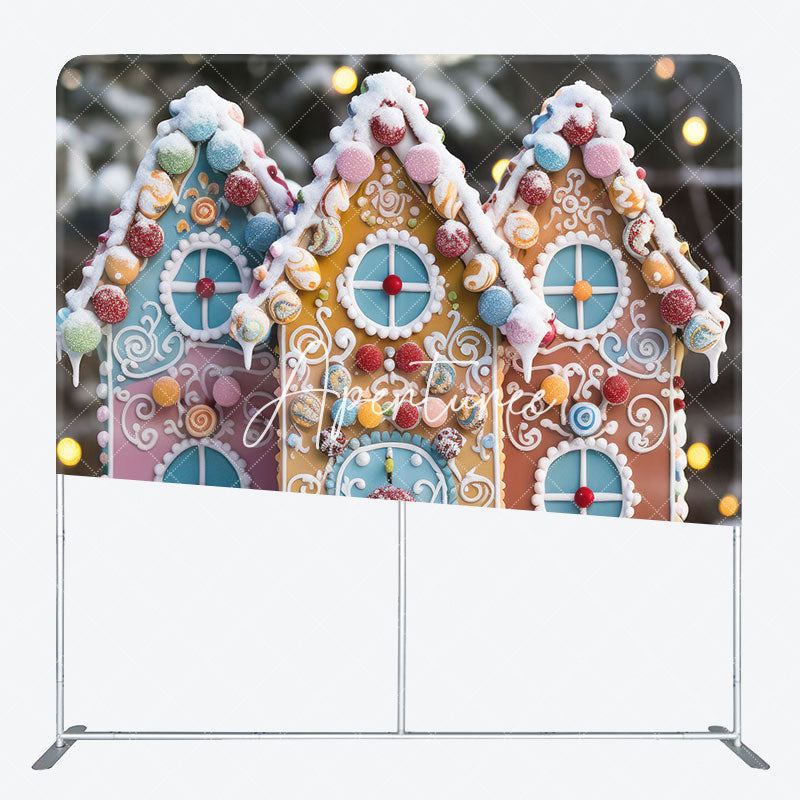 Aperturee - Aperturee Christmas Candy House Square Tension Fabric Backdrop