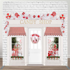 Aperturee - Aperturee Christmas Candy Shop White Tension Fabric Backdrop