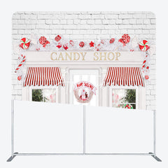 Aperturee - Aperturee Christmas Candy Shop White Tension Fabric Backdrop