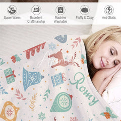 Aperturee - Aperturee Christmas Cartoon Pattern Customized Name Blanket