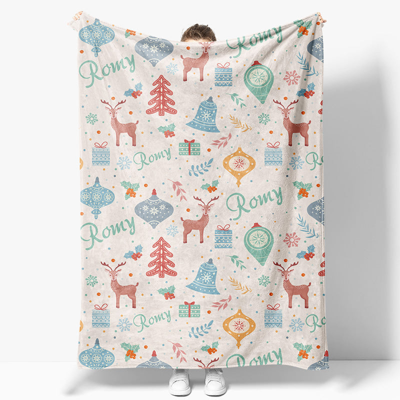 Aperturee - Aperturee Christmas Cartoon Pattern Customized Name Blanket