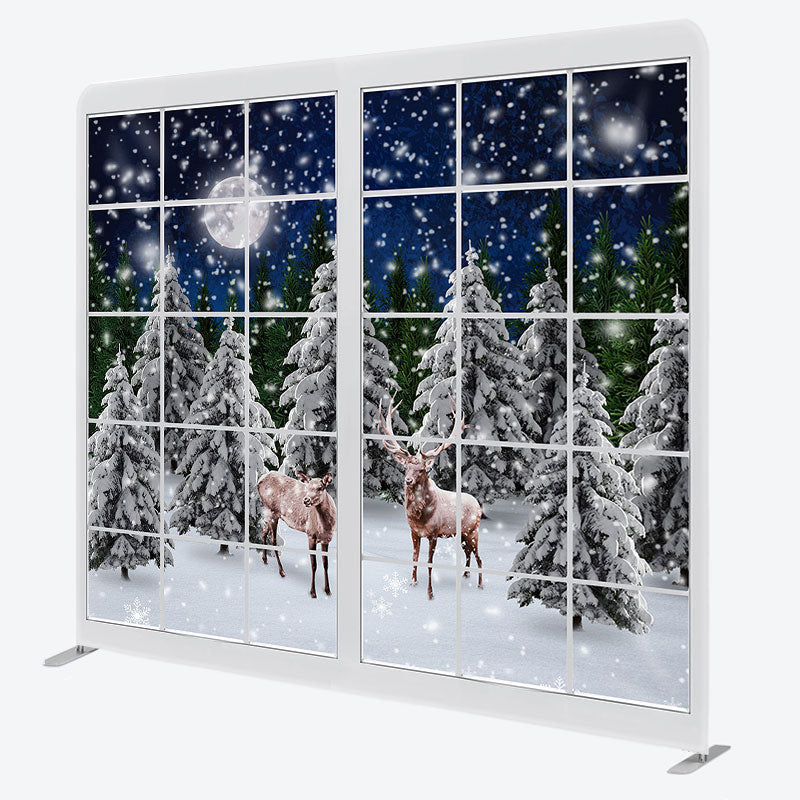 Aperturee - Aperturee Christmas Elk In Forest Window Pillow Case Backdrop