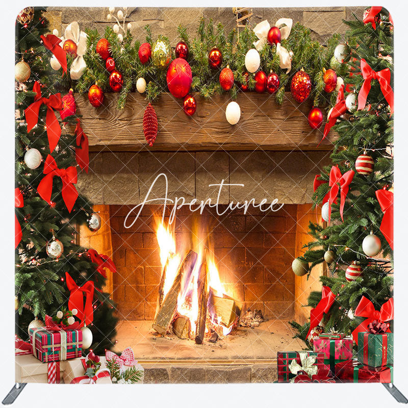 Aperturee - Aperturee Christmas Fireplace Double-Sided Square Backdrop