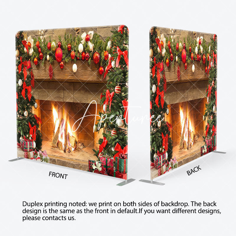 Aperturee - Aperturee Christmas Fireplace Double-Sided Square Backdrop