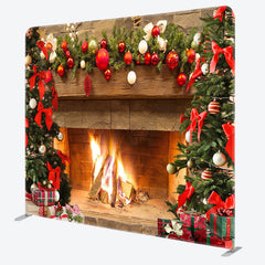 Aperturee - Aperturee Christmas Fireplace Double-Sided Square Backdrop