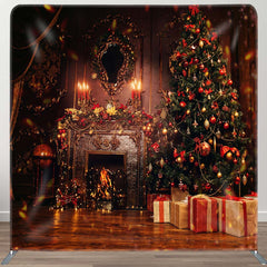 Aperturee - Aperturee Christmas Fireplace Vintage Tension Fabric Backdrop