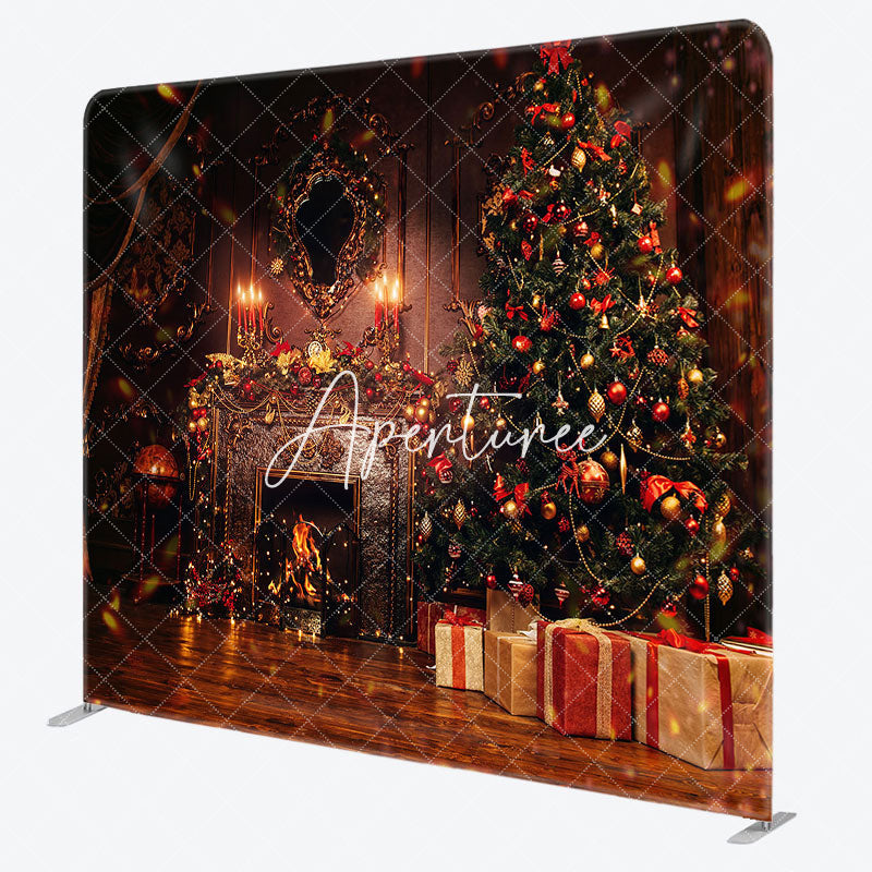 Aperturee - Aperturee Christmas Fireplace Vintage Tension Fabric Backdrop