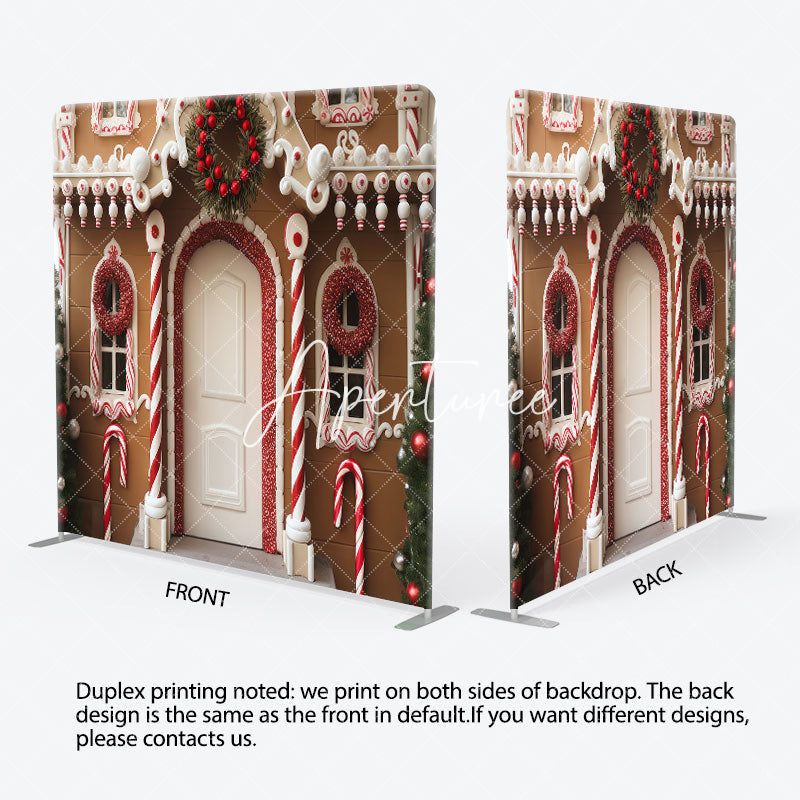 Aperturee - Aperturee Christmas Gingerbread House Photo Fabric Backdrop