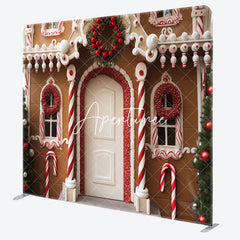 Aperturee - Aperturee Christmas Gingerbread House Photo Fabric Backdrop