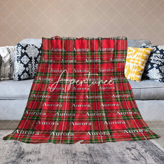 Aperturee - Aperturee Christmas Green Red Plaid Custom Repeat Name Blanket