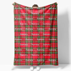 Aperturee - Aperturee Christmas Green Red Plaid Custom Repeat Name Blanket