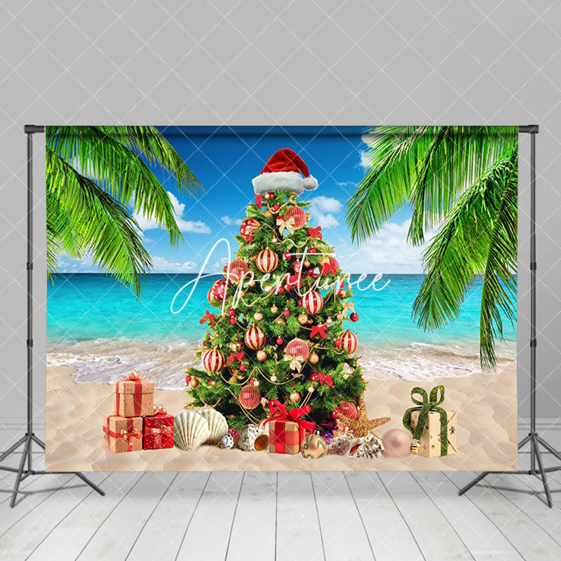 Aperturee - Aperturee Christmas In July Tree Summer Sandy Beach Backdrop