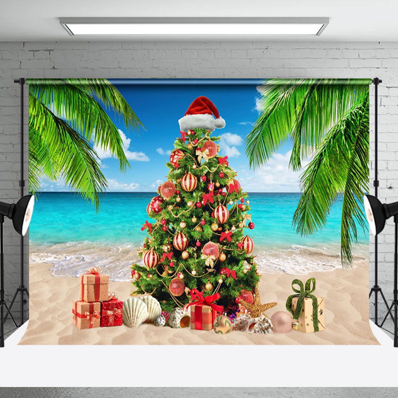 Aperturee - Aperturee Christmas In July Tree Summer Sandy Beach Backdrop