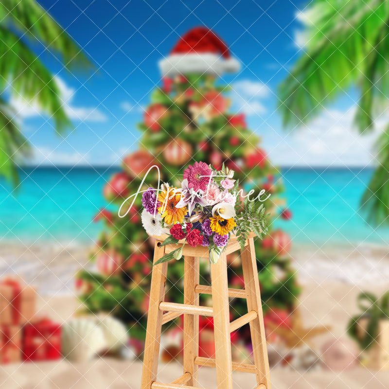 Aperturee - Aperturee Christmas In July Tree Summer Sandy Beach Backdrop