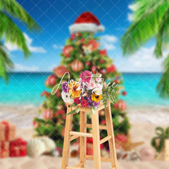 Aperturee - Aperturee Christmas In July Tree Summer Sandy Beach Backdrop