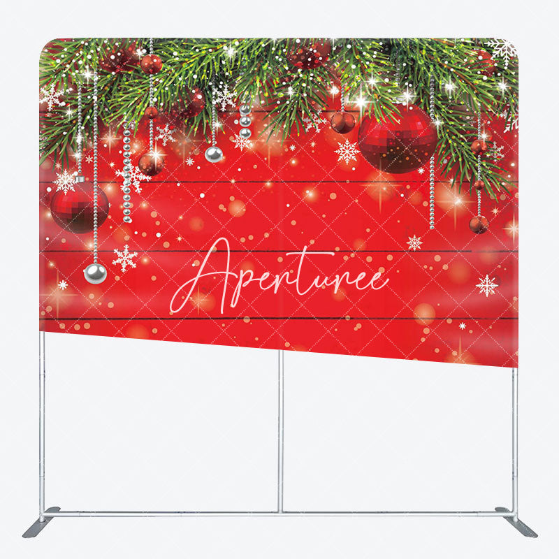 Aperturee - Aperturee Christmas Leaves Red Wooden Pillow Case Backdrop