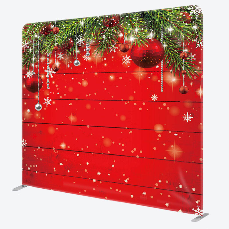 Aperturee - Aperturee Christmas Leaves Red Wooden Pillow Case Backdrop