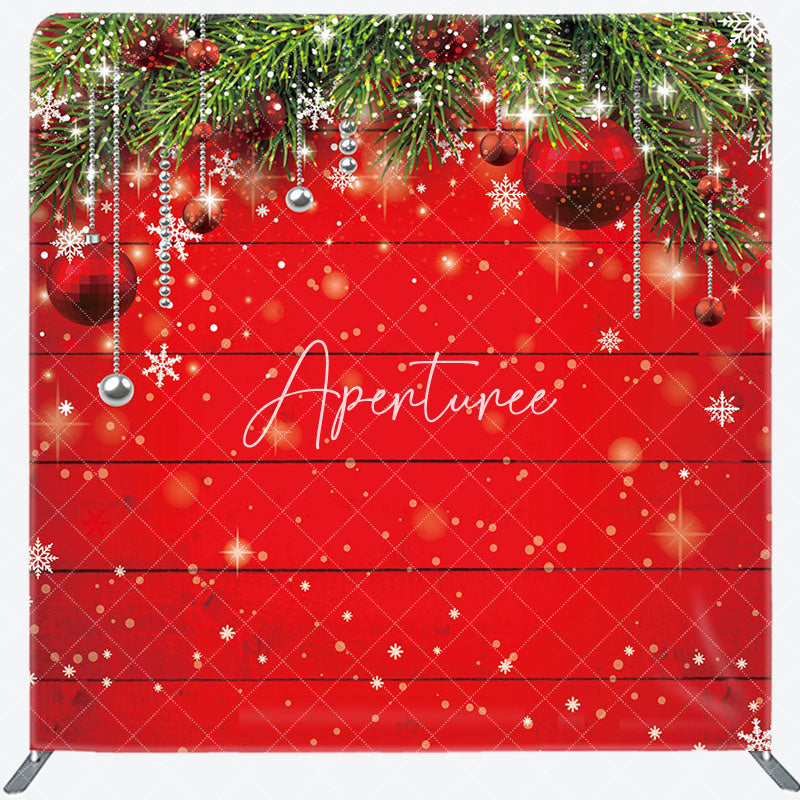 Aperturee - Aperturee Christmas Leaves Red Wooden Pillow Case Backdrop