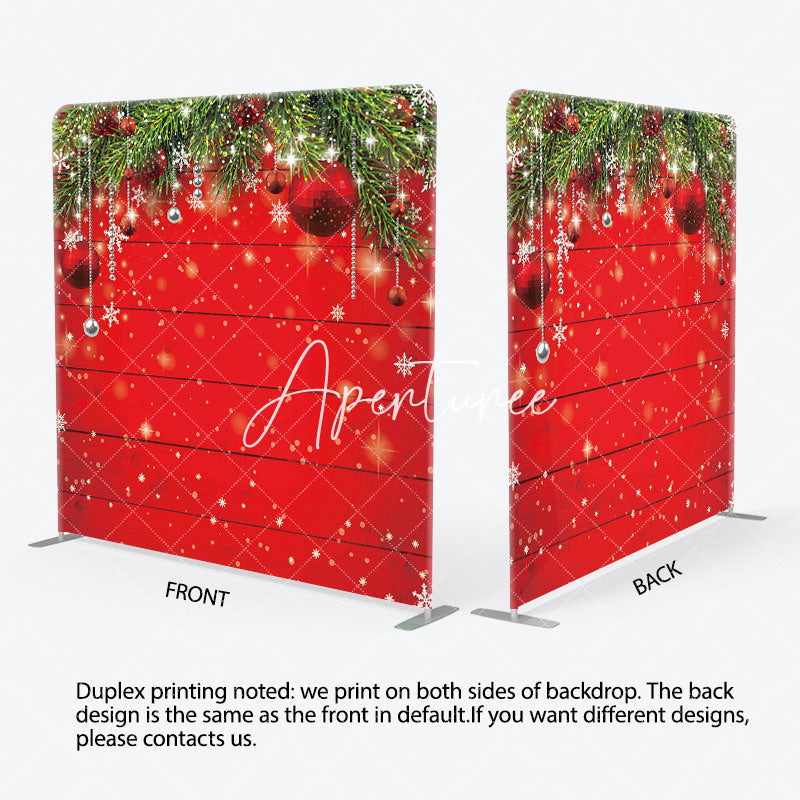 Aperturee - Aperturee Christmas Leaves Red Wooden Pillow Case Backdrop