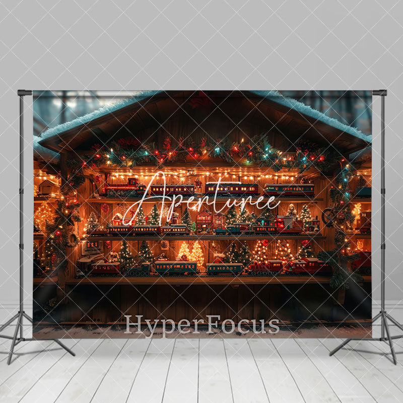 Aperturee - Aperturee Christmas Light Twinkling Toy Train Shop Backdrop