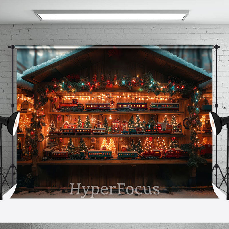 Aperturee - Aperturee Christmas Light Twinkling Toy Train Shop Backdrop