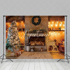 Aperturee - Aperturee Christmas Night Room Lights Fireplace Tree Backdrop