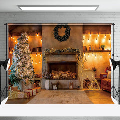 Aperturee - Aperturee Christmas Night Room Lights Fireplace Tree Backdrop