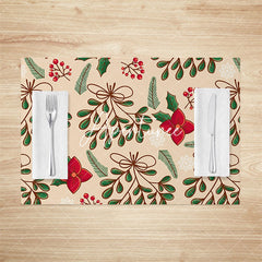 Aperturee - Aperturee Christmas Poinsettia Leaves Print Set Of 4 Placemats