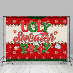 Aperturee - Aperturee Christmas Red Snowflake Ugly Sweater Party Backdrop