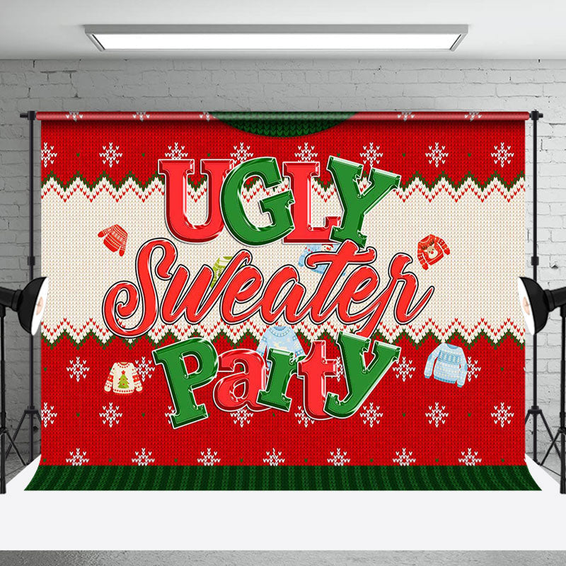 Aperturee - Aperturee Christmas Red Snowflake Ugly Sweater Party Backdrop