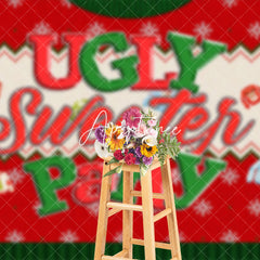 Aperturee - Aperturee Christmas Red Snowflake Ugly Sweater Party Backdrop