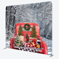 Aperturee - Aperturee Christmas Red Truck Snowy Tension Fabric Backdrop