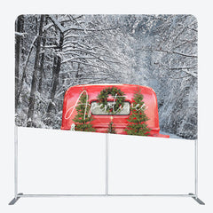 Aperturee - Aperturee Christmas Red Truck Snowy Tension Fabric Backdrop