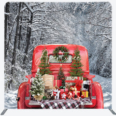 Aperturee - Aperturee Christmas Red Truck Snowy Tension Fabric Backdrop