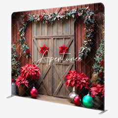 Aperturee - Aperturee Christmas Red Wood Door Event Photo Booth Backdrop