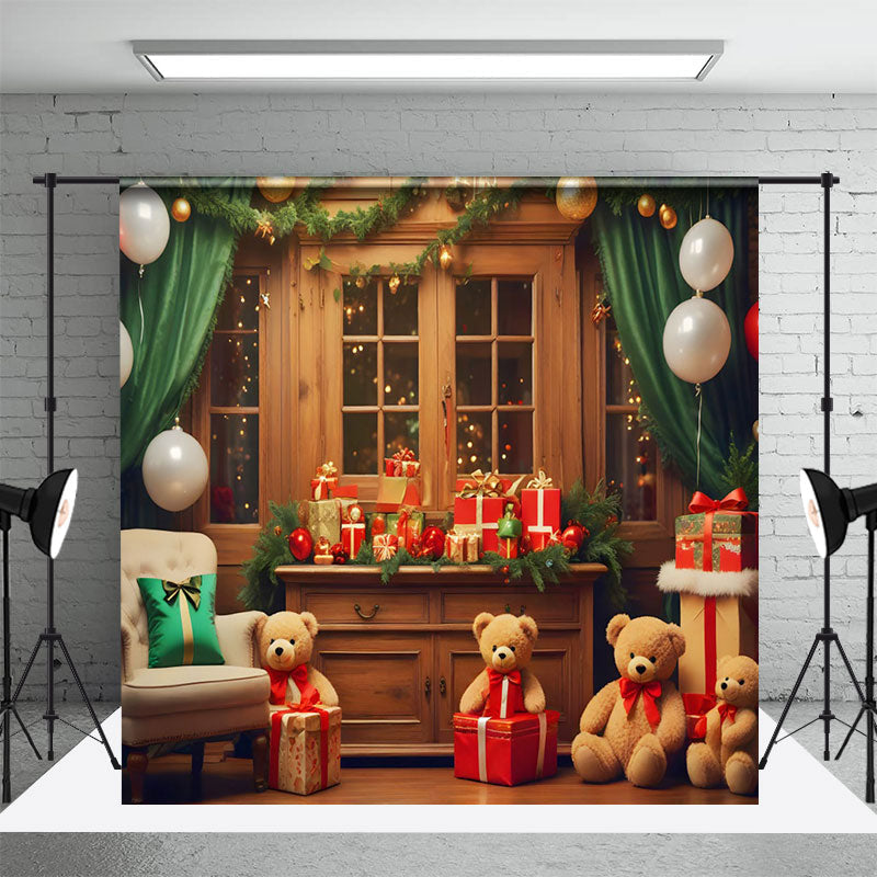 Aperturee - Aperturee Christmas Room With Teddy Bears Gifts Cozy Backdrop