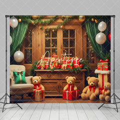 Aperturee - Aperturee Christmas Room With Teddy Bears Gifts Cozy Backdrop