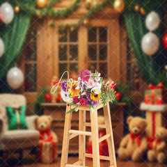 Aperturee - Aperturee Christmas Room With Teddy Bears Gifts Cozy Backdrop