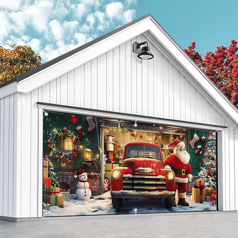 Aperturee - Aperturee Christmas Santa Retro Factory Garage Door Banner