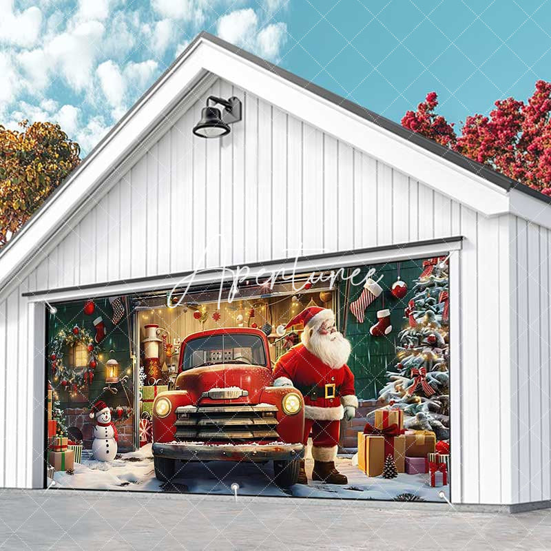 Aperturee - Aperturee Christmas Santa Retro Factory Garage Door Banner