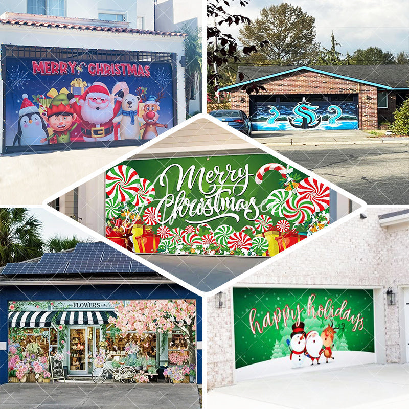 Aperturee Christmas Santa Retro Factory Garage Door Banner