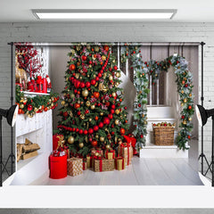 Aperturee - Aperturee Christmas Scene Decorated Fireplace Festive Backdrop