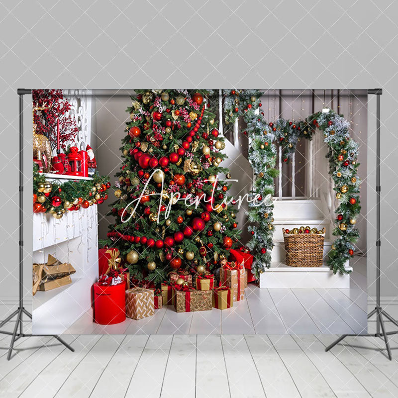 Aperturee - Aperturee Christmas Scene Decorated Fireplace Festive Backdrop