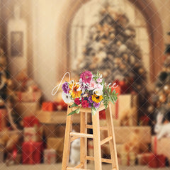 Aperturee - Aperturee Christmas Scene Golden Ornaments Rabbit Backdrop