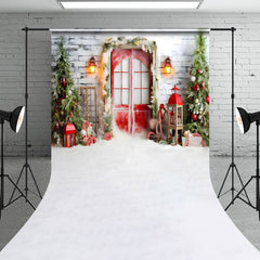 Aperturee - Aperturee Christmas Scene Snowy Ground Decorate Gate Backdrop