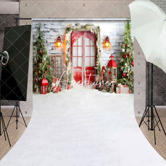 Aperturee - Aperturee Christmas Scene Snowy Ground Decorate Gate Backdrop