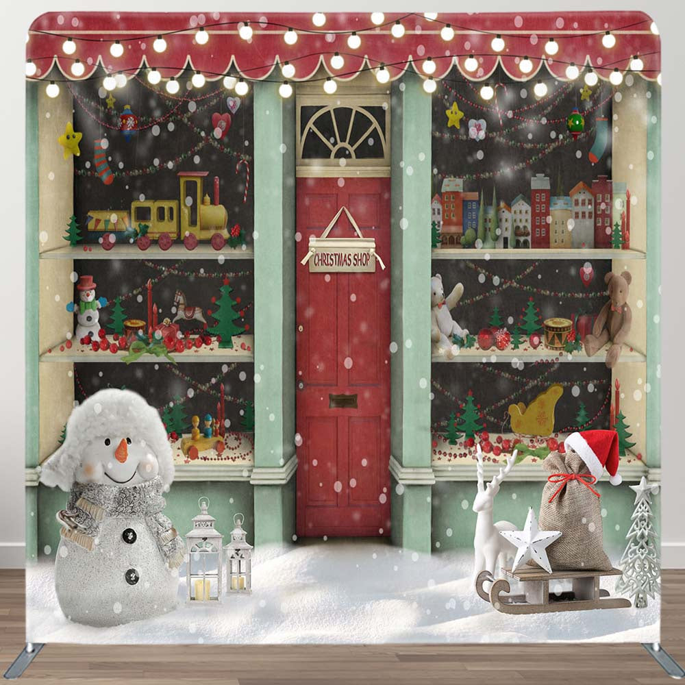 Aperturee - Aperturee Christmas Shop Glitter Snowman Square Arch Backdrop